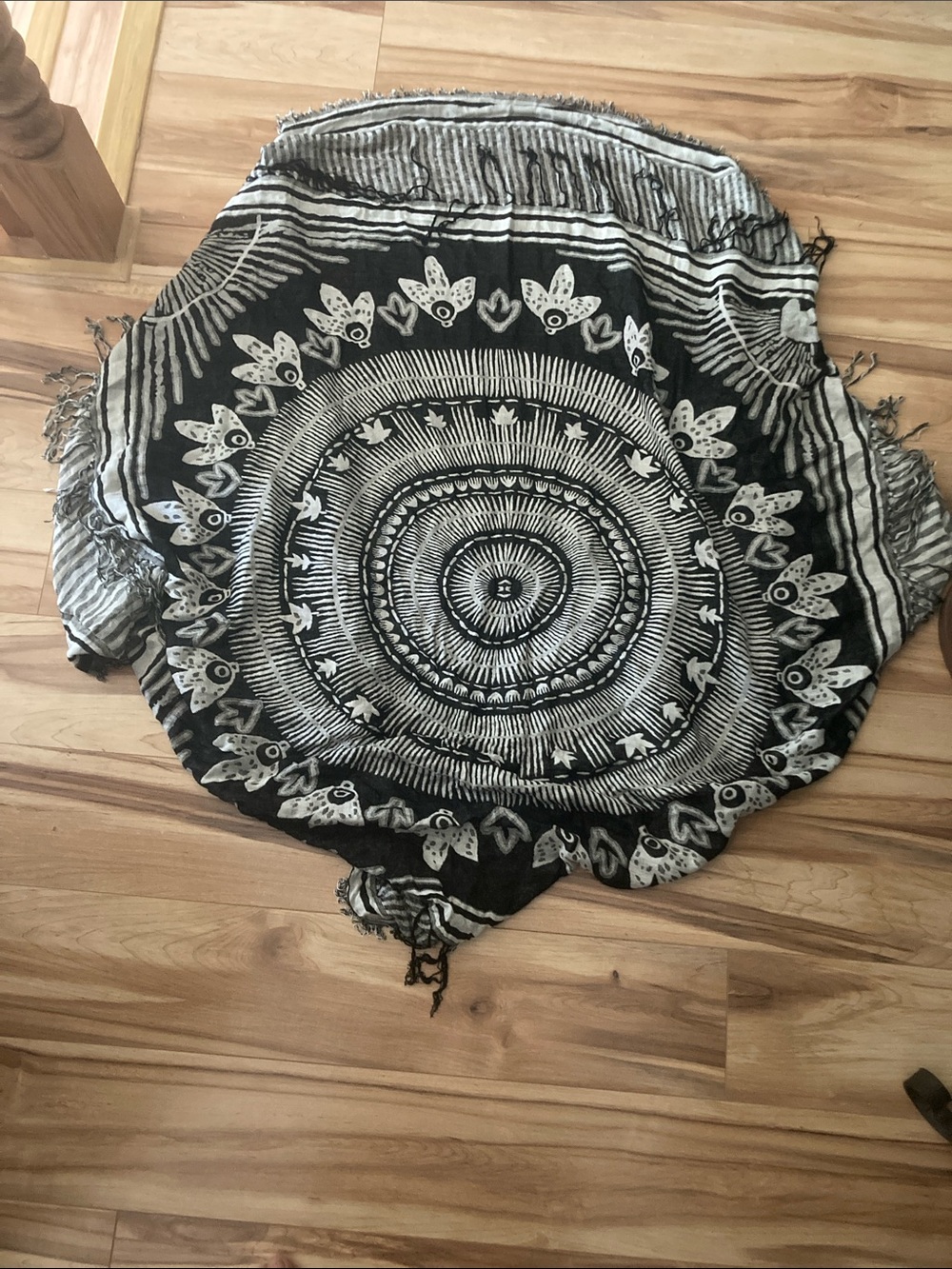Black and White Boho Printed Poncho Shawl / swim coverup